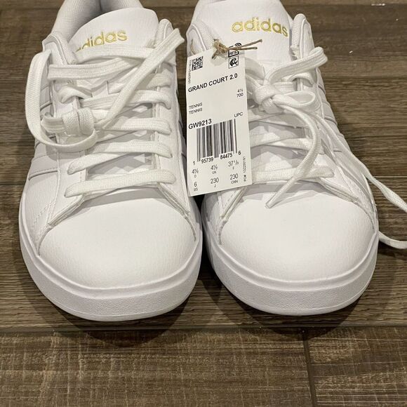 Adidas Grand Court 2 Sneakers White Gold Metallic Womens 6 GW9213 Shoes Youth 5 - Picture 7 of 16